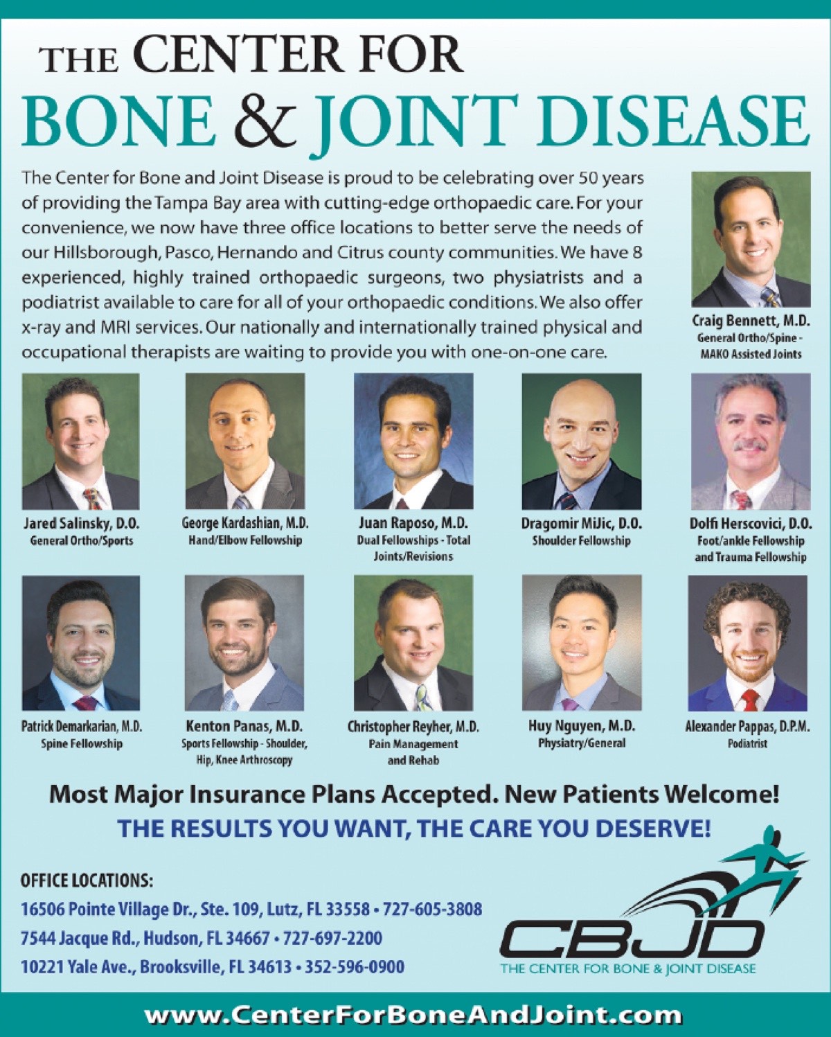 Center for Bone and Joint ad as printed
